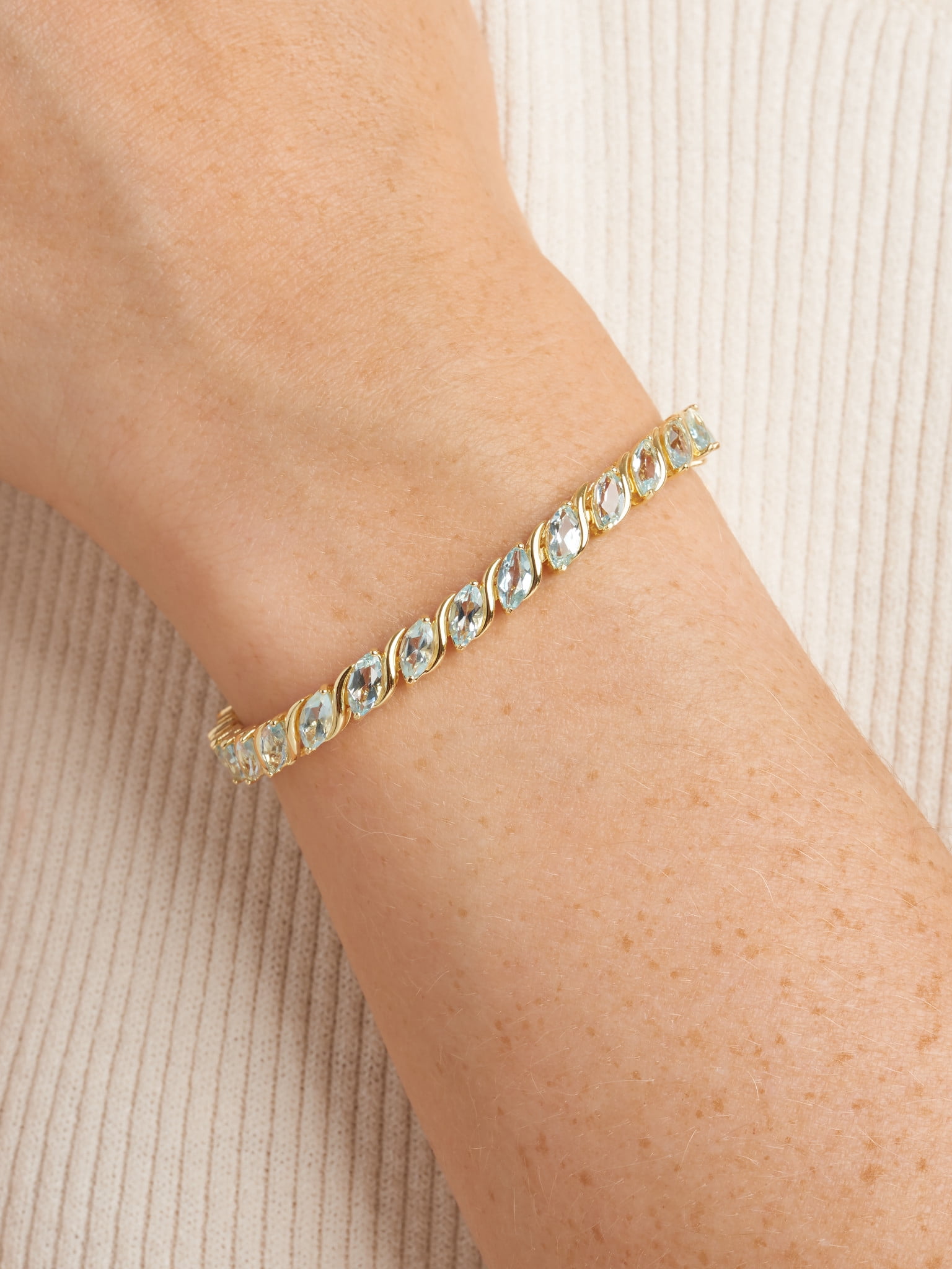 Forever Facets 18K Gold over Sterling Silver Genuine Blue Topaz Tennis Bracelet