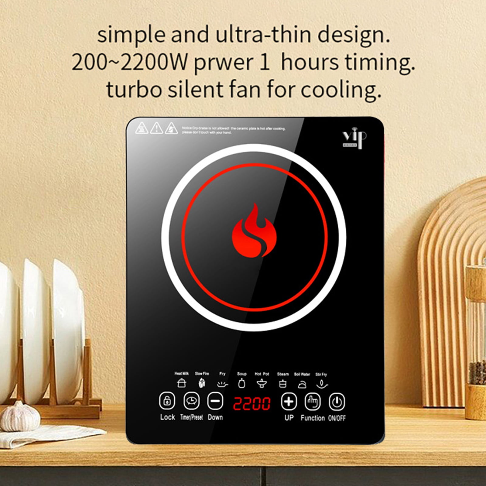 Hinzonek Multi-Function Induction Cooktop, 10 Power Levels Hot Plate, 2200w Electric Stove with Easy Clean Glass, 8 Modes Sensor Touch Cooker