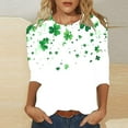 thumbnail image 3 of Zysthvn Womens St Patricks Day Clover 3/4 Sleeve Crew Neck Shirt Tops, 3 of 5