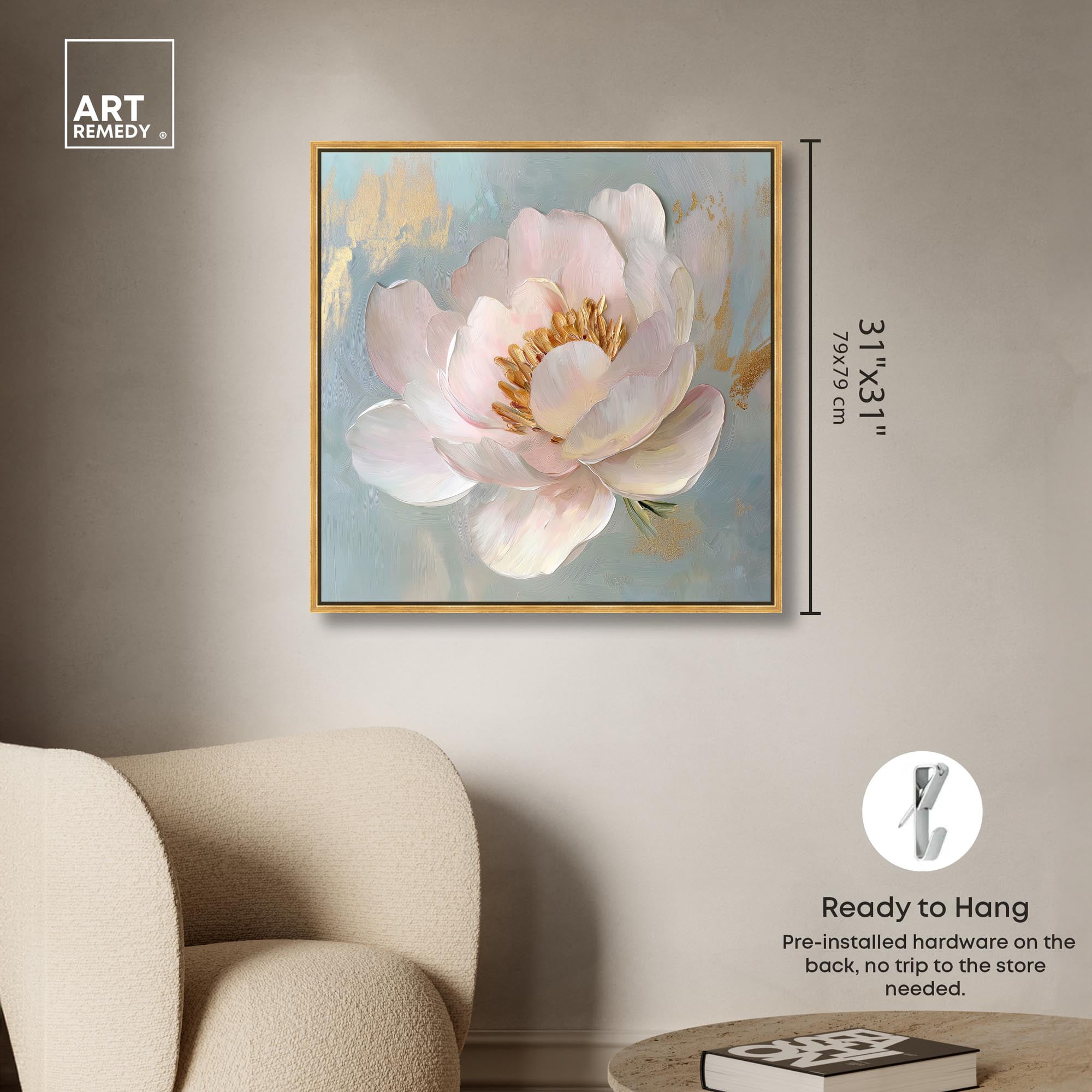 Whispers of a Golden Dawn Canvas Flower Art by Art Remedy, Gold Frame, 30" x 30"