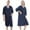 Navy, variant on Robes Zipper Front 3/4 Sleeve Full Length Housecoat with Pockets Loungewear For Women Men