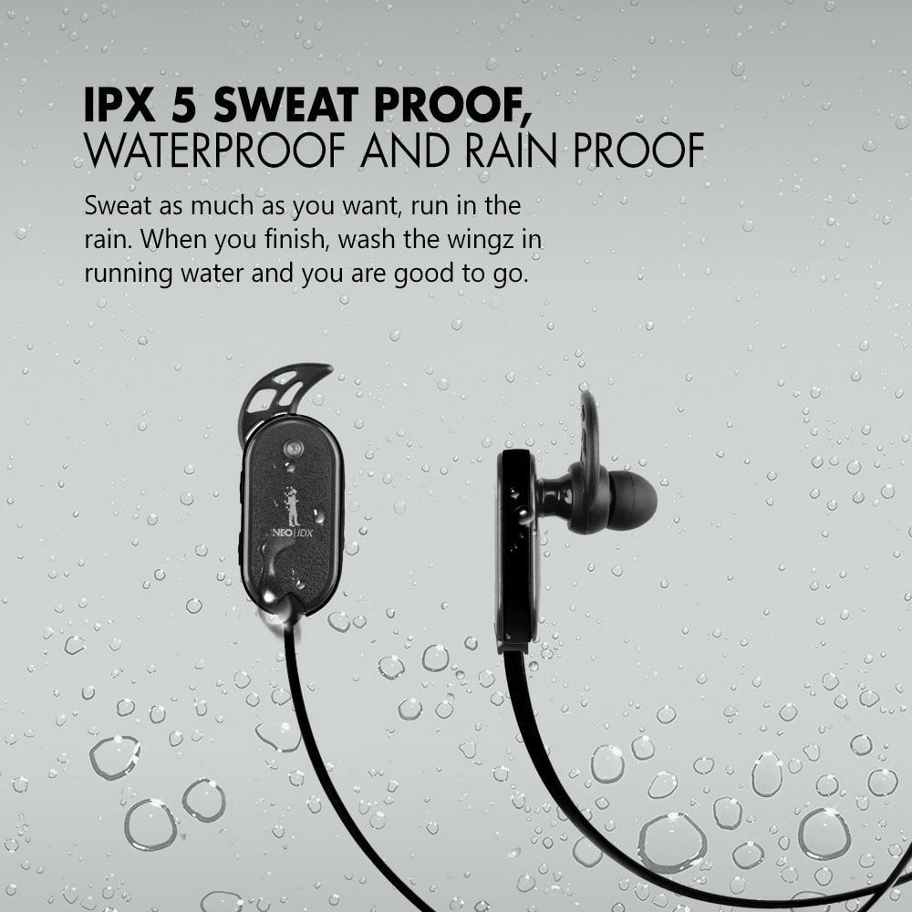 Neojdx Wingz Bluetooth Headphones, Wireless Sports Earphones w/ Mic IPX5 Waterproof HD Stereo Earbuds 6 Hour Battery Noise Cancelling Headsets