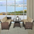 thumbnail image 4 of Gymax 3PCS Rattan Dining Sofa Set w/6 Cushioned Seats Patio Furniture, 4 of 10