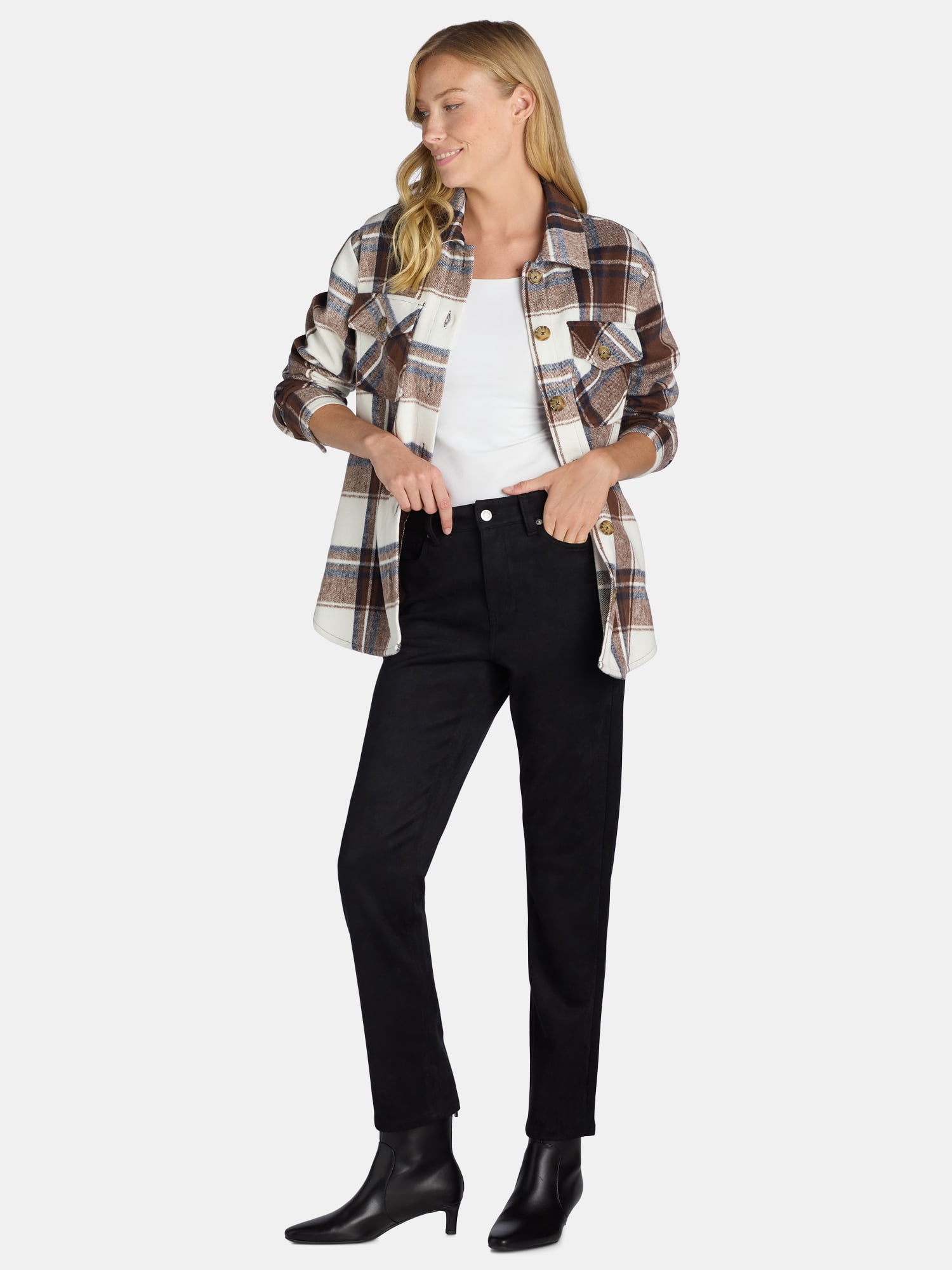 Time and Tru Women's and Women’s Plus Faux Suede Straight Leg Pants, Sizes 2-20
