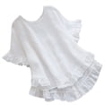 thumbnail image 1 of Womens Summer Tops Solid Button Back Ruffled Trim Blouse Short Sleeve Shirts for Women White L, 1 of 5