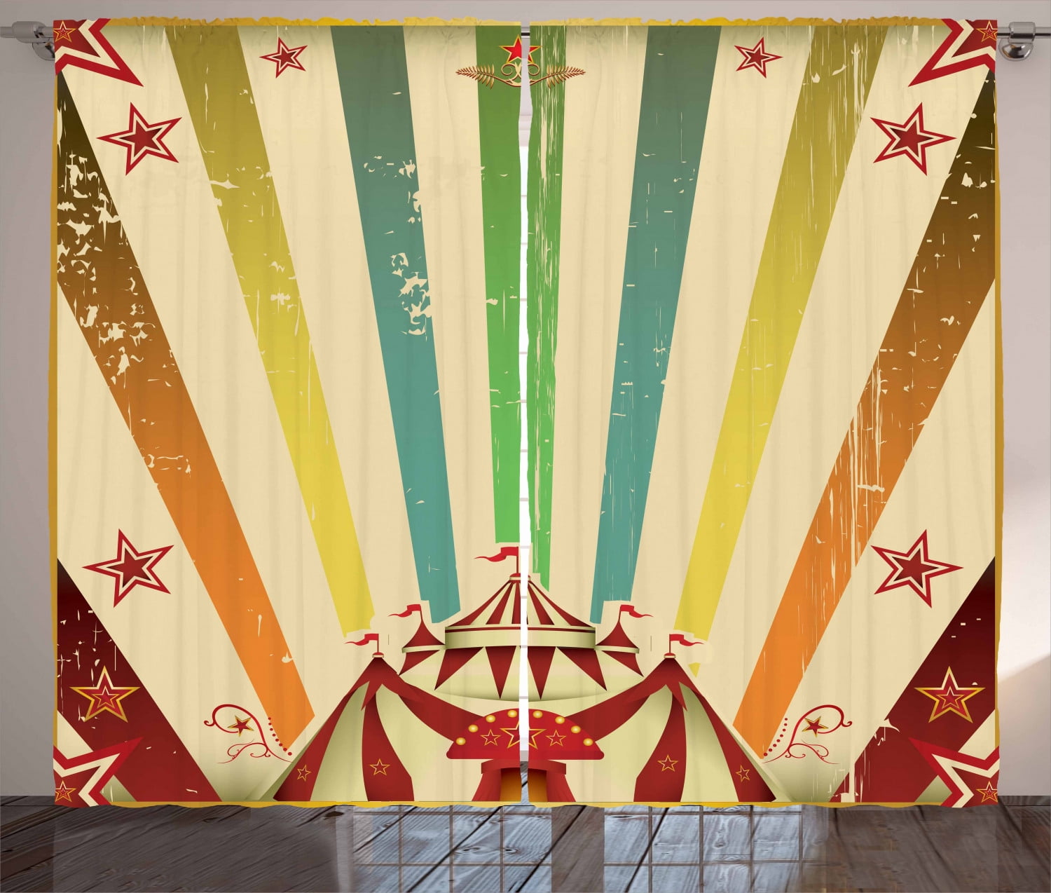 Vintage Rainbow Curtains 2 Panels Set, Old Circus Carnival