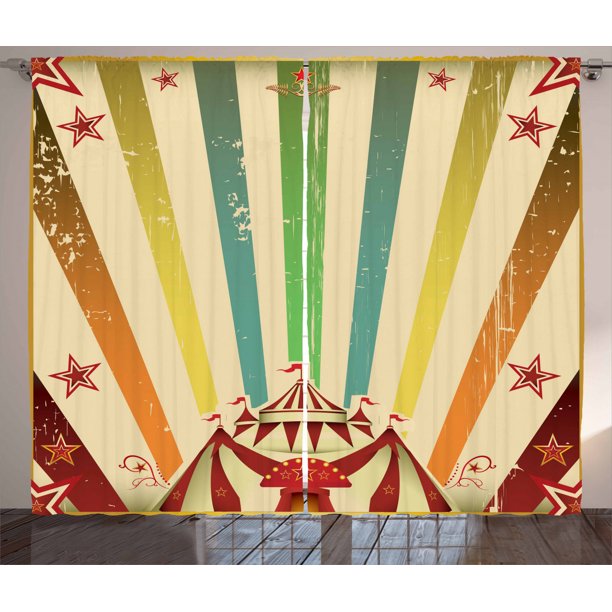 Vintage Rainbow Curtains 2 Panels Set, Old Circus Carnival ...