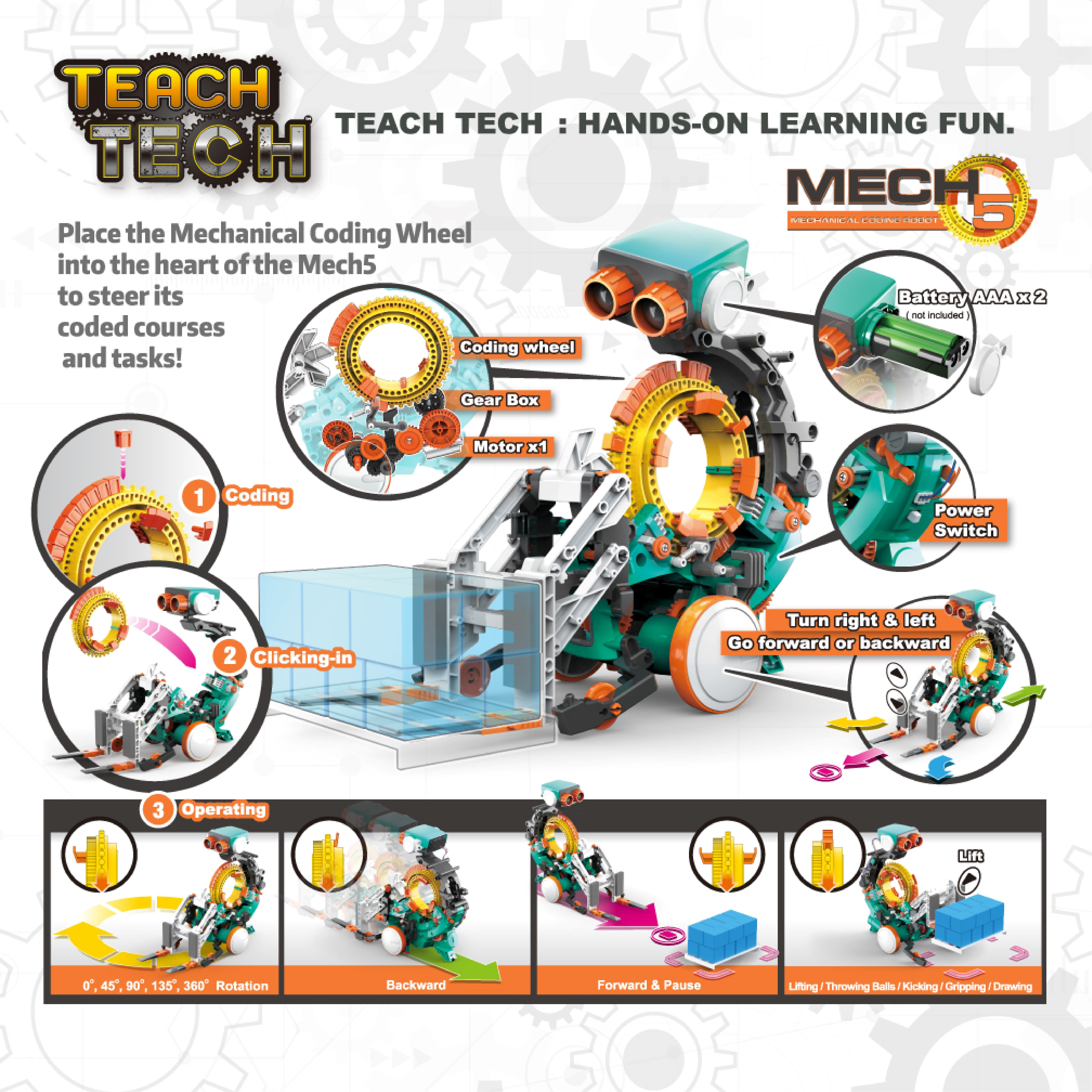 Teach Tech Mech-5 Programable Mechanical Robot Coding Kit, Stem Educational Toys