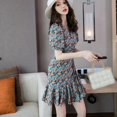 thumbnail image 2 of CNKOO Été Femmes V Cou Floral Mini Robe Manches Courtes Froncé Robes Vintage Sexy, 2 of 9