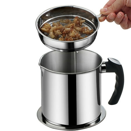 

Yikhty Grease Container with Strainer Stainless Steel Oil Strainer Pot Grease Can with Dust-Proof Lid Easy Grip Handle and Tray for Bacon Fat Kitchen Cooking or Frying Oil