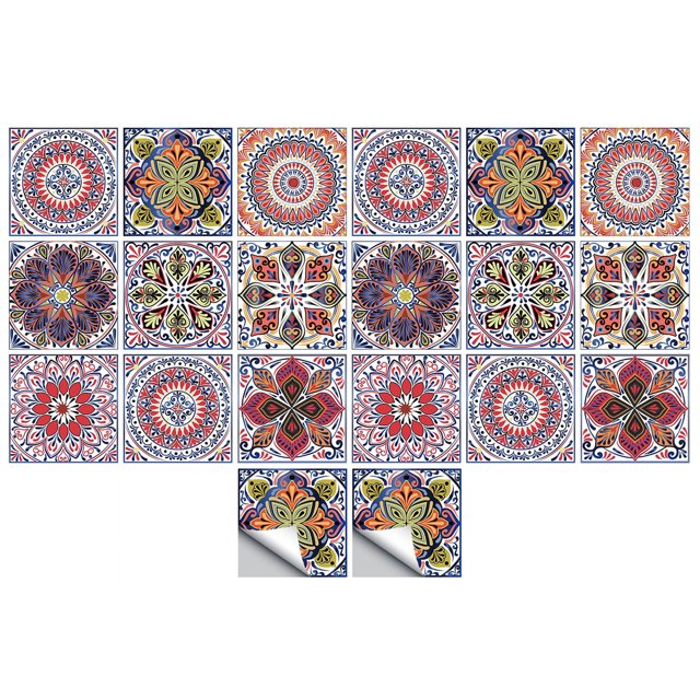 2 juegos de pegatinas de mosaico con simulación floral pequeña con costura de mandala, pegatinas de pared autoadhesivas para decoración del hogar, la cocina y el baño