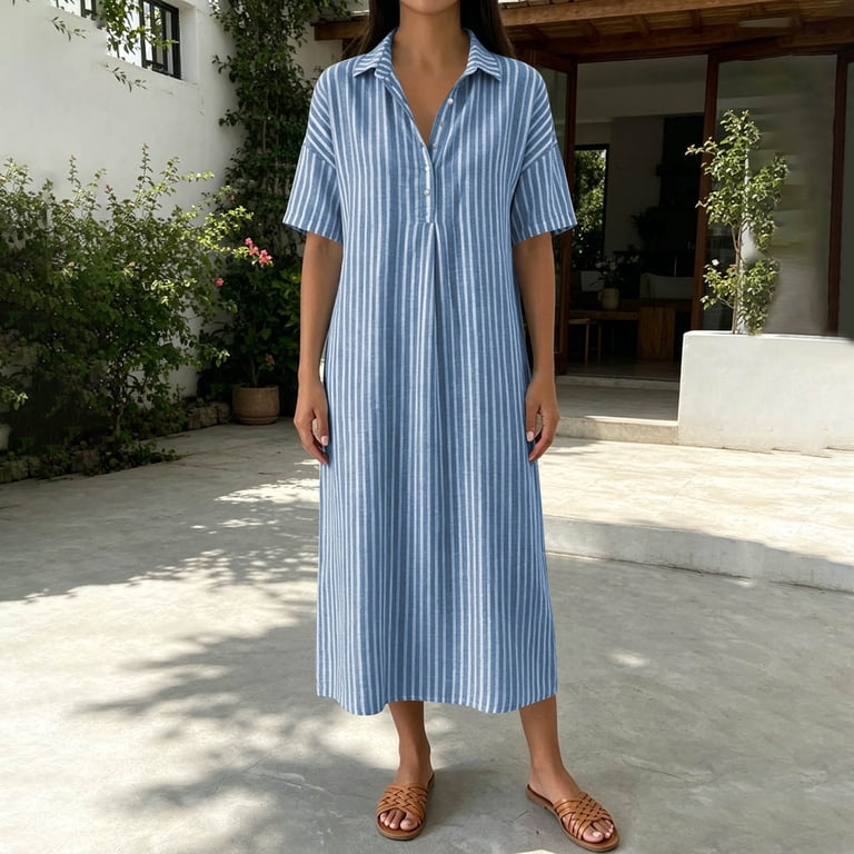 short sleeve striped midi dress for women Lori Short Sleeve Midi Dress