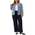 thumbnail image 2 of Agnes Orinda Women's Plus Size Tweed Blazer Plaid Collarless Open Front Long Sleeve Business Casual Jacket Suits with Button Decor 3X Blue, 2 of 6