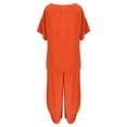 thumbnail image 4 of Manxivoo Summer Pants Women Suit Fashion Comfortable Short Sleeve and Long Pants Solid Color Top and Pants Set Cotton and Linen Womens Pants Orange, 4 of 6