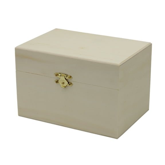 Creative Hobbies Ready to Decorate Wooden Recipe Box with Hinged Lid and Front Clasp in White - 6.75" x 4.5" x 4.25"