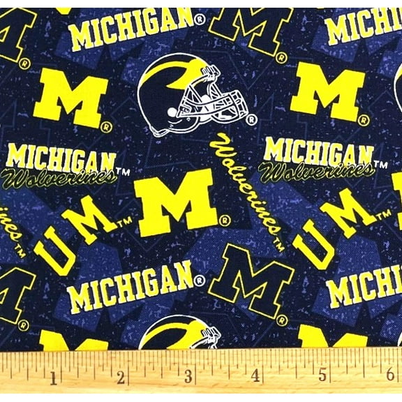 1/2 Yard - University of Michigan UM Wolverines on Blue Cotton Fabric (Great for Quilting, Sewing, Craft Projects, Throw Pillows & More) 1/2 Yard X 44" Wide