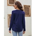 thumbnail image 4 of Womens V Neck Henley Shirts Long Sleeve Button Up Tops Casual Loose Pleated Tunic Top BlouseBlack S, 4 of 9