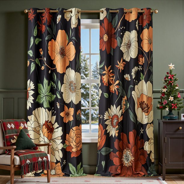 Cortinas Jinchan Lora Floral Blackout, 2 paneles, 240 x 130 cm
