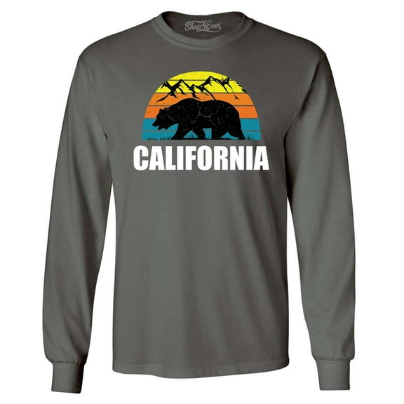 Shop4Ever Men's California State Bear Mountains Retro Horizon Long Sleeve Shirt Large Charcoal
