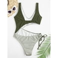 thumbnail image 4 of ZAFUL Cut Out Two Tone Cinched Tie One-piece Swimsuit Green S, 4 of 6