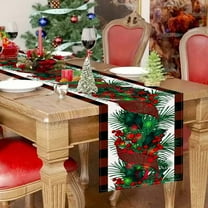 Christmas Decorations 1pc Christmas Red Fruit Printed Table Runner, Beautiful Durable Plaid Table Runner for Xmas Home Kitchen Dining 72x13 Inch Multicolor