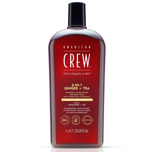 3-In-1 Ginger Plus Tea de American Crew para hombres: champú, acondicionador y gel de baño de 33,8 oz