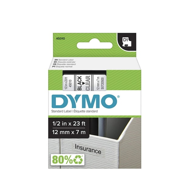 Etiqueta DYMO Authentic D1 12 mm x 7 m, impresión negra sobre cinta transparente