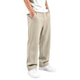 thumbnail image 6 of Kids Sweatpants Kids Elastic Waist Wide Leg Sweatpants Boys Girls Loose Casual Trousers With Side Pockets Soft Daily Jogger Pants Khaki 12-13 Years, 6 of 8