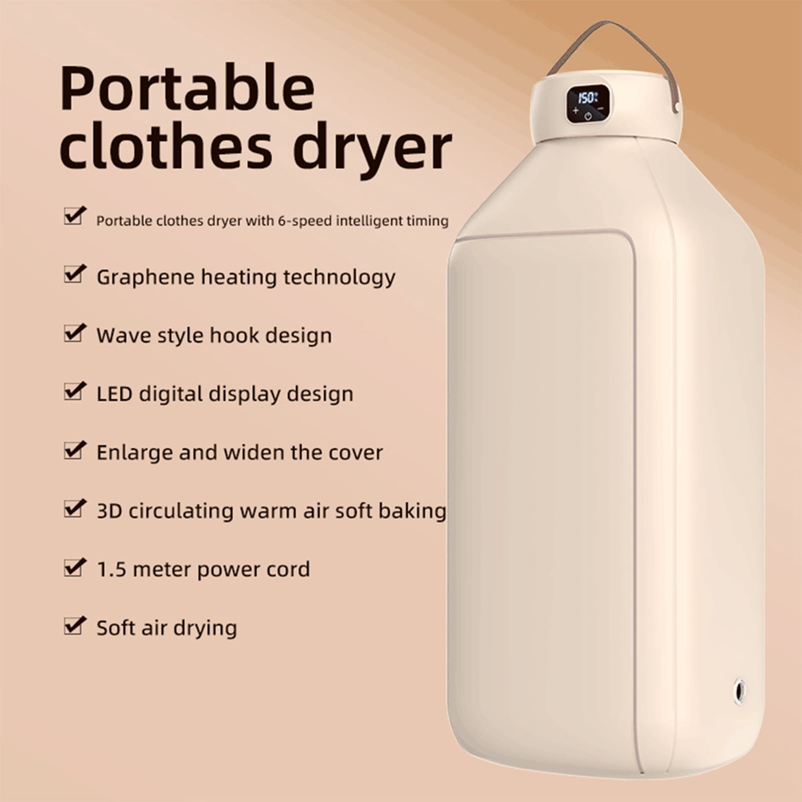 LAZIOEGR Portable Clothes Dryer Machine for Travel RV Dorm, Compact Foldable Electric Drying Machine 500W with 6 Mode Smart Timer, Touch Control LED Display (8.27 x 4.33 inches / 21 x 11 cm) EU Plug