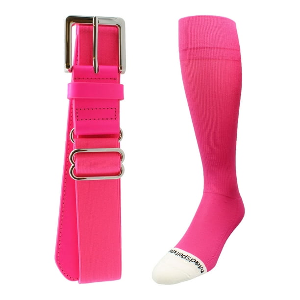 MadSportsStuff Pro Line Softball Socks and Belt Combo (Neon Pink