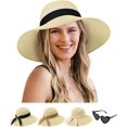 thumbnail image 1 of Sun Hats for Women - Oversize Large Straw Beach Hat for Summer Floppy Wide Brim Packable Foldable Roll Up UPF 50+, 1 of 5