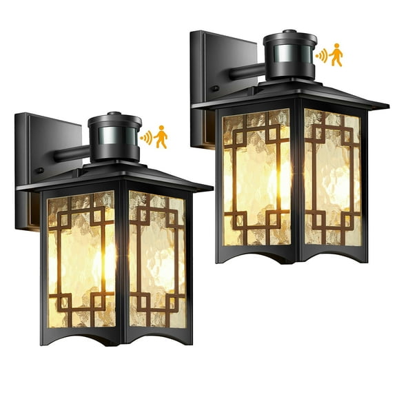2 Pack Motion Sensor Outdoor Wall Lights, Dusk to Dawn Lighting, Led Exterior Light Fixture, Aluminum Lantern for Front Porch, Waterproof Black Outdoor Wall Sconce for House Garage Patio