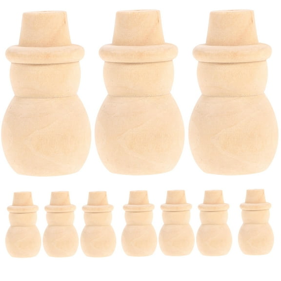 OUNONA 10pcs Unfinished 3d Snowman Ornament, Christmas Diy Peg Dolls Wooden Blank Winter Topper For Xmas Party Decoration