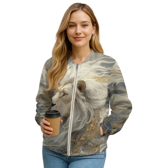 DISNIMO Lion Printed Jackets for Women Long Sleeve Sweatshirts Zip Up Outwear Casual Jackets Fall Winter Clothes, S