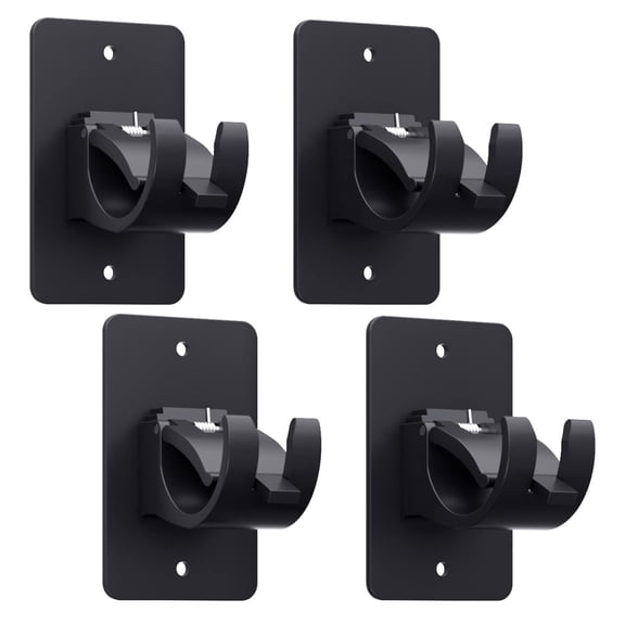 4 Pieces Self Adhesive Curtain Rod Bracket, Universal Plastic Curtain Rod Holders, No Drill Curtain Rod Brackets Curtain Rod Hooks for Bathroom, Bedroom, Livingroom, Kitchen (Black)