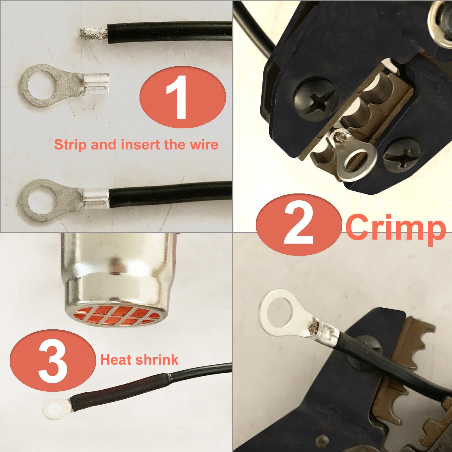RockDIG 260PCS AWG 22-16 16-14 12-10 Copper Ring Fork Terminals Tin Plated Non-Insulated Electric Wire Connectors