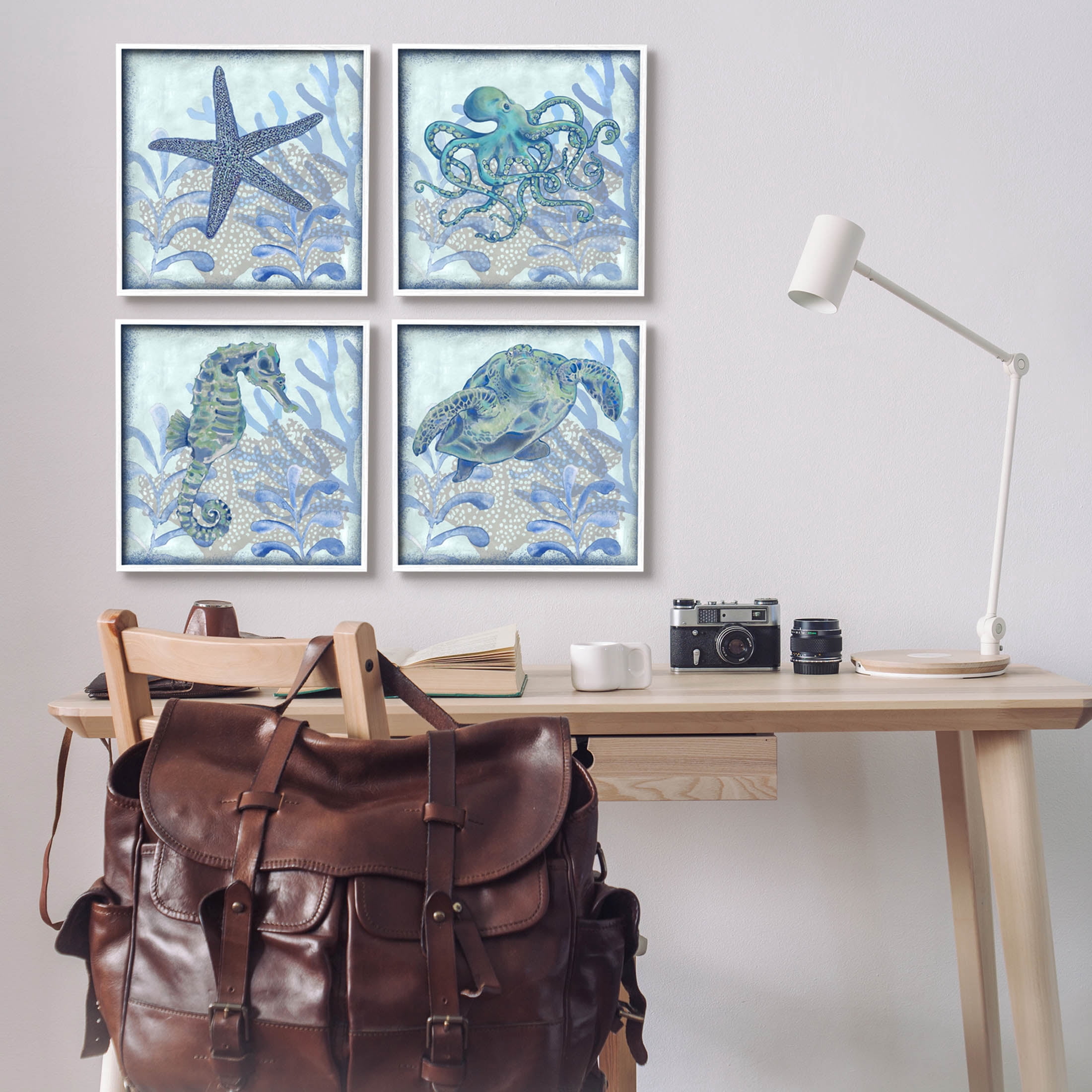 Maritime Underwater Sea Life Reef Animals & Insects Graphic Art White Framed Art Print Wall Art, Set of 4