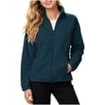 thumbnail image 2 of Windbreaker Jackets for Women Zip Up Women Stand Collar Long Sleeve Full Zip Up Solid Side Pockets Slim Casual Fleece Jacket Navy S, 2 of 6
