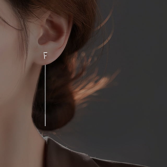 Pendientes con letras en forma de línea para mujer, de plata de ley, modernos, con piercings en la oreja, sencillos, estilo frío