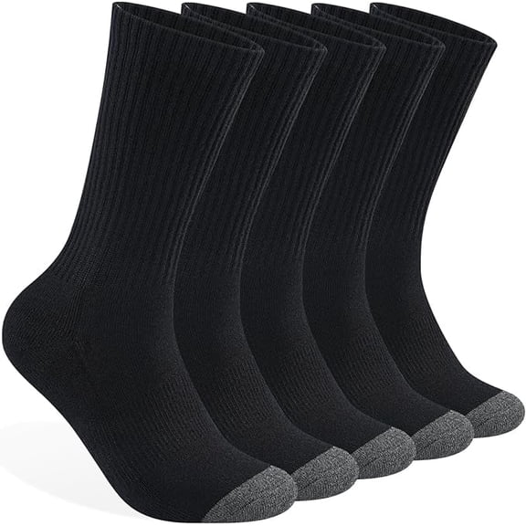 Lanola Mens 100% Cotton Cushioned Crew Socks, Athletic Performance Moisture Wicking Work socks（Black）