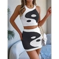 thumbnail image 2 of Women'S 2 Piece Outfits Yin Pattern Knit Crop Tank Top and Mini Skirt Set, 2 of 8
