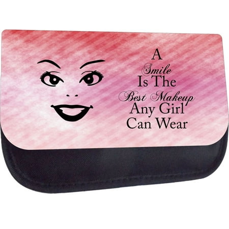 A Smile is the Best Makeup Any Girl Can Wear-Grunge Stripes - Black Medium Sized Cosmetic Case - Makeup Bag - Nylon Lined - with 2 Zippered