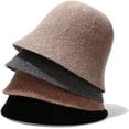 thumbnail image 4 of Bucket Hat Wool Blend Fishman Hat for Women Solid Color Knitted Basin Cap (Khaki One Size), 4 of 6