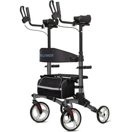 ELENKER Upright Rollator Walker, Tall Folding Rollator Walker with 10” Front Wheels for Seniors and Adults Fiber Black