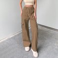 thumbnail image 2 of XFLWAM High Waist Stretch Cargo Pants Women Baggy Multiple Pockets Relaxed Fit Straight Wide Leg Y2K Pant Brown S, 2 of 7