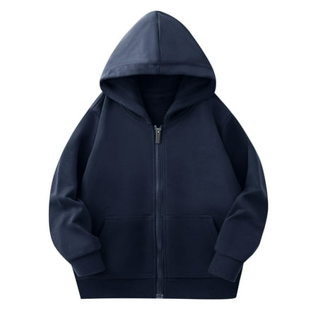 Full Zip Hoodie for Kids Casual Zip up Long Sleeve Hooded Sweatshirt Pocket Toddler Zipper Hoodies New Navy 2-3Y