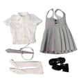 thumbnail image 1 of Vestido y blusa de manga corta a escala 1/6, minifalda con tirantes, ropa informal retro para muñecas gris y blanco, 1 of 9