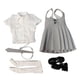 thumbnail image 1 of Vestido y blusa de manga corta a escala 1/6, minifalda con tirantes, ropa informal retro para muñecas gris y blanco, 1 of 9