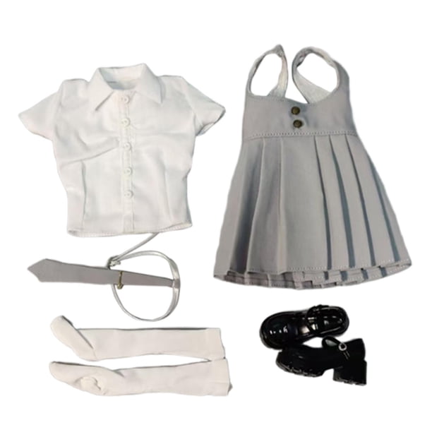 1/6 Camisa y vestido Mini falda con tirantes Accesorios de moda elegantes Atuendo para vestirse gris y blanco