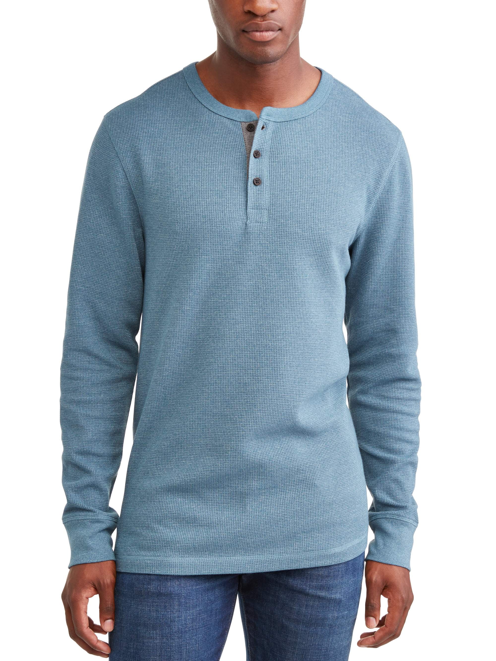 Men's Long Sleeve Thermal Henley, up to size 5XL